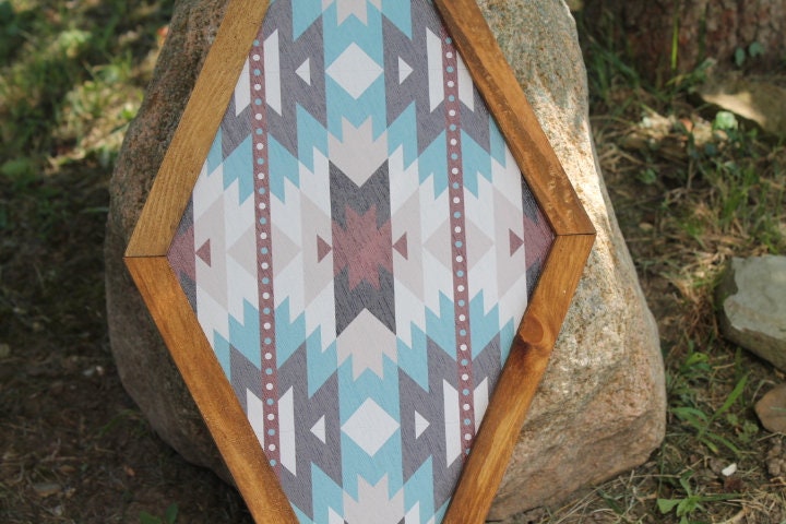 Rustic Aztec Country Graphic Diamond Farmhouse Farm Decor Printed Tribal Wall Art Framed Printed