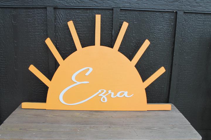Custom Sunshine Name Baby Shower Crib Sign Contoured Sun New Baby Event Gender Made to Order Personalized 3d Wooden Handmade