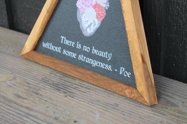 Beauty Strangeness Poe Heart Flowers Decor Triangle Quote Framed Home Decor Poem Edgar Goth