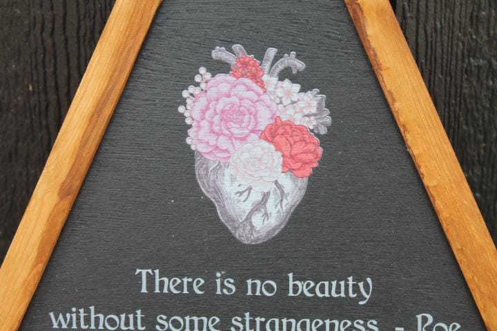 Beauty Strangeness Poe Heart Flowers Decor Triangle Quote Framed Home Decor Poem Edgar Goth
