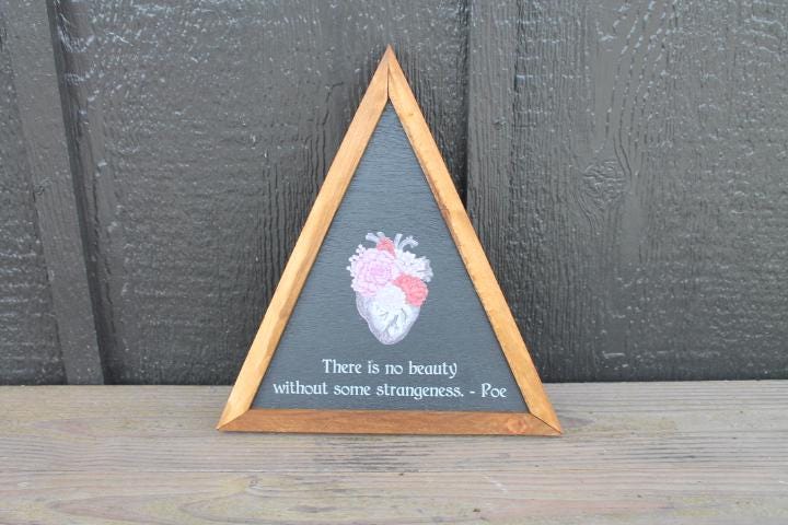 Beauty Strangeness Poe Heart Flowers Decor Triangle Quote Framed Home Decor Poem Edgar Goth