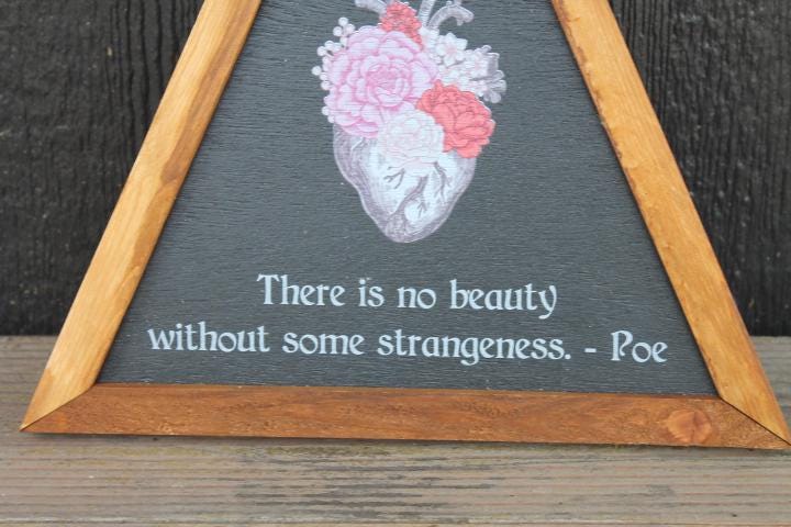 Beauty Strangeness Poe Heart Flowers Decor Triangle Quote Framed Home Decor Poem Edgar Goth