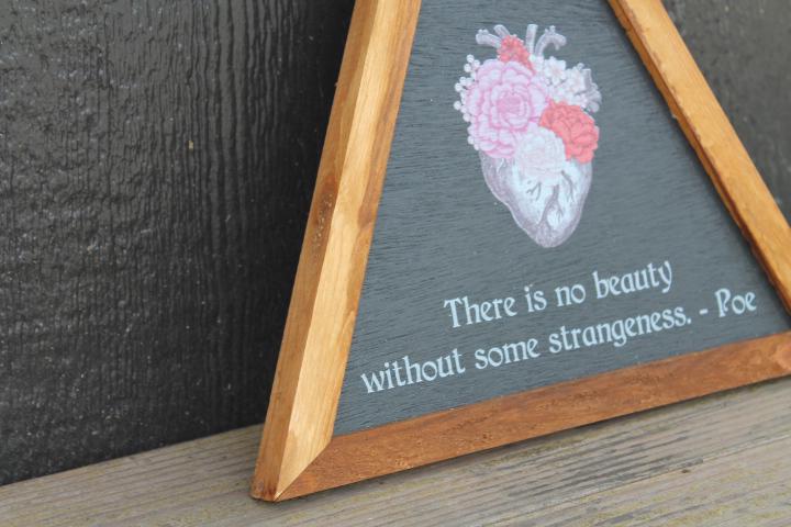 Beauty Strangeness Poe Heart Flowers Decor Triangle Quote Framed Home Decor Poem Edgar Goth