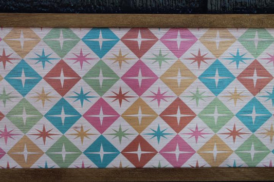 Vintage MCM Stars Bright Fun Colorful Printed Image Handmade Home Decor Retro Wall Art Hanging Framed Vintage