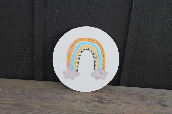 Rainbow Boho Colorful Nursery Bohemian Pastel Girls Room Bedroom Bathroom Decor handmade wooden sign 3D Layered Wall Art Round