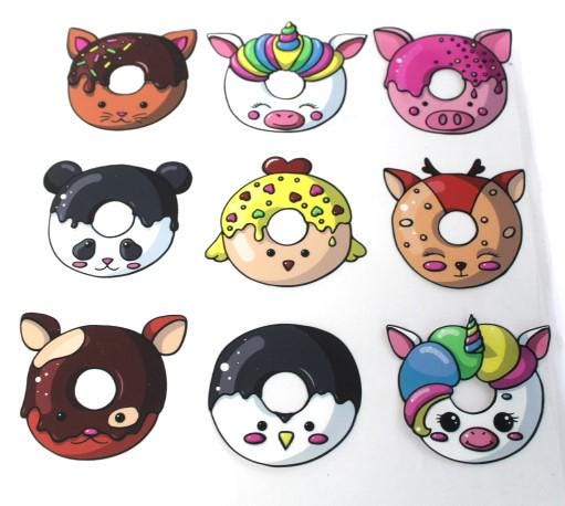 Donut Unicorn Animal Stickers Decals Waterproof Sheet Full Color Sticker Kids Bright Fun Pig Panda Chicken Window Deal Wall Sticker Thermos