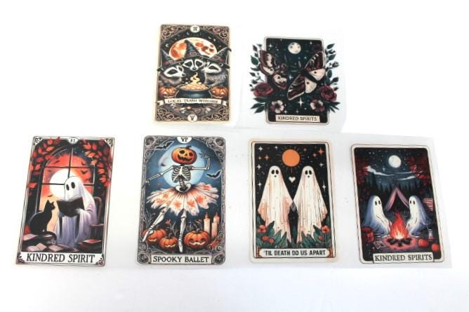 Halloween Tarot Cards Ghosts Pumpkins Racoons Theme Decals Waterproof Sheet Full Color Sticker Window Deal Wall Sticker Thermos