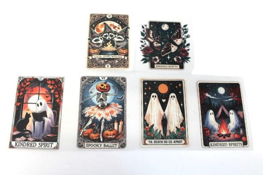 Halloween Tarot Cards Ghosts Pumpkins Racoons Theme Decals Waterproof Sheet Full Color Sticker Window Deal Wall Sticker Thermos