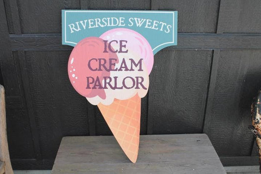 Custom Ice Cream Parlor Snack Sign Contour Vintage Outdoor Textured PVC All Weather Durable Print Color Sweets Cone Commerical Business