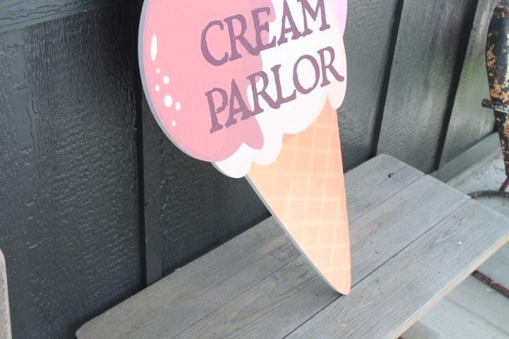 Custom Ice Cream Parlor Snack Sign Contour Vintage Outdoor Textured PVC All Weather Durable Print Color Sweets Cone Commerical Business