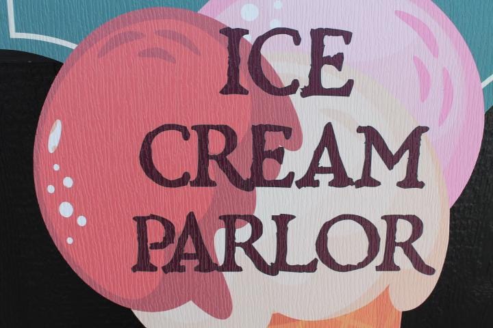 Custom Ice Cream Parlor Snack Sign Contour Vintage Outdoor Textured PVC All Weather Durable Print Color Sweets Cone Commerical Business