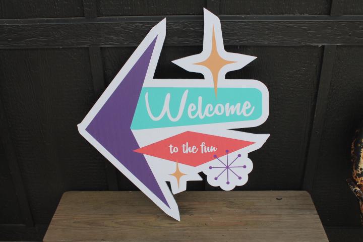 MCM Billboard Contour Welcome Arcade Fun Center Retro PVC Sign Textured Outdoor Ready for your Business Logo Great For Outdoor Ready to Hang