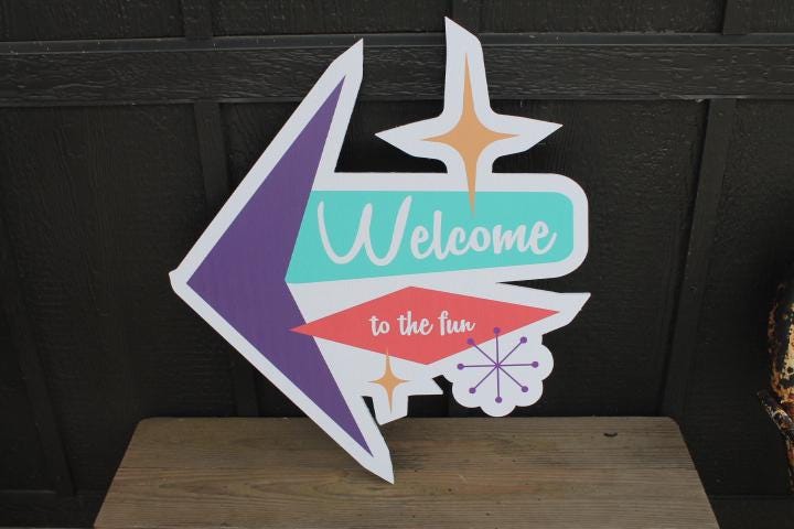 MCM Billboard Contour Welcome Arcade Fun Center Retro PVC Sign Textured Outdoor Ready for your Business Logo Great For Outdoor Ready to Hang