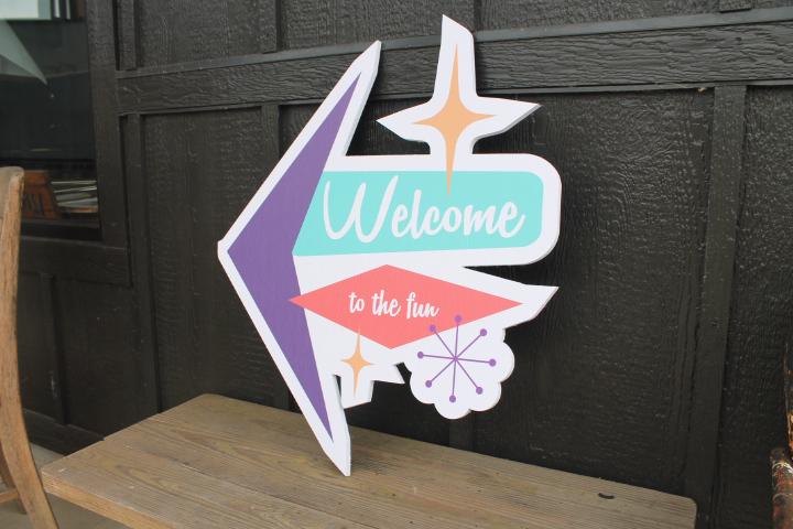 MCM Billboard Contour Welcome Arcade Fun Center Retro PVC Sign Textured Outdoor Ready for your Business Logo Great For Outdoor Ready to Hang