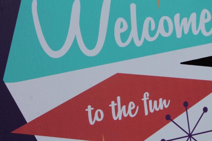 MCM Billboard Contour Welcome Arcade Fun Center Retro PVC Sign Textured Outdoor Ready for your Business Logo Great For Outdoor Ready to Hang