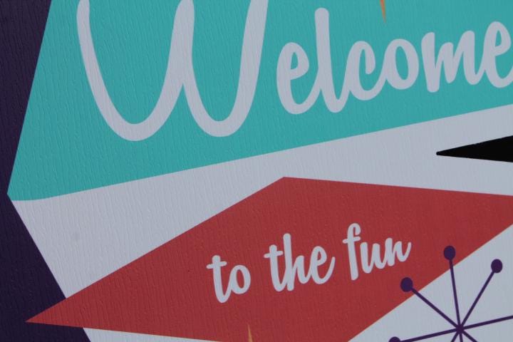 MCM Billboard Contour Welcome Arcade Fun Center Retro PVC Sign Textured Outdoor Ready for your Business Logo Great For Outdoor Ready to Hang
