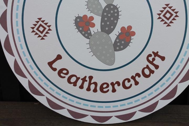 Personalized Leathercraft Cactus Aztec Desert Smooth Waterproof Sign PVC Plastic Round Circle Logo Custom Business Signage Commerical