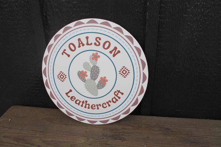 Personalized Leathercraft Cactus Aztec Desert Smooth Waterproof Sign PVC Plastic Round Circle Logo Custom Business Signage Commerical