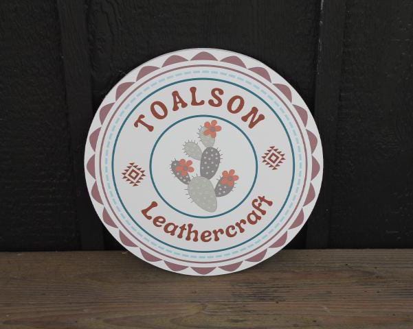 Personalized Leathercraft Cactus Aztec Desert Smooth Waterproof Sign PVC Plastic Round Circle Logo Custom Business Signage Commerical