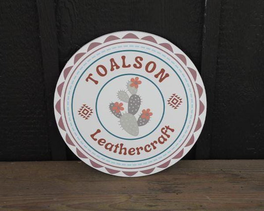 Personalized Leathercraft Cactus Aztec Desert Smooth Waterproof Sign PVC Plastic Round Circle Logo Custom Business Signage Commerical