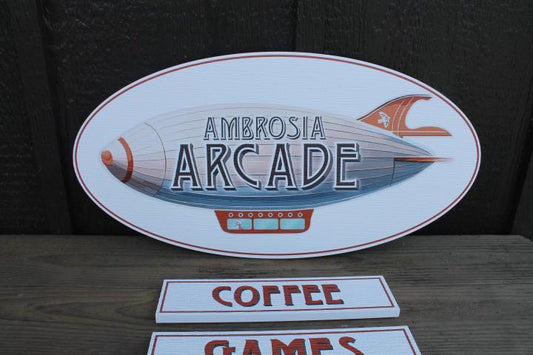 Custom Blimp Arcade Fun Game Center Textured Oval Weatherproof Sign Pvc Plastic Business Logo