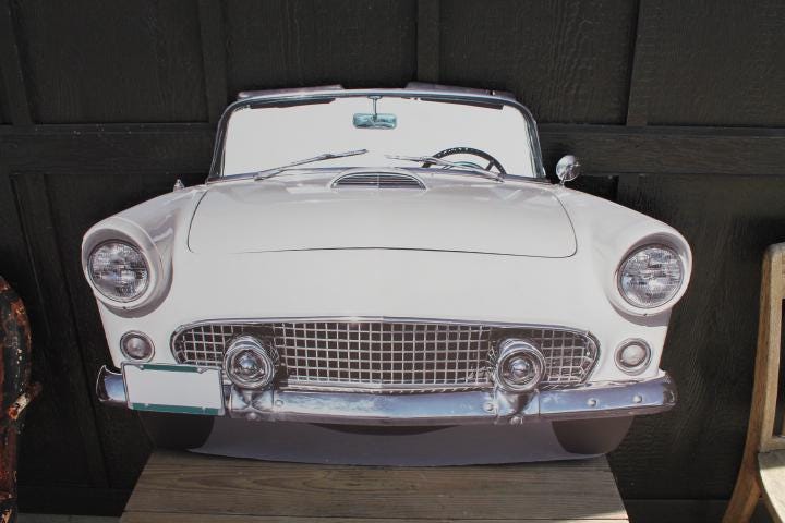Car Vehicle Vintage Convertible Iconic Classic Print Cut out Wood White Front hood Wall Art Garage Grandpa Gift