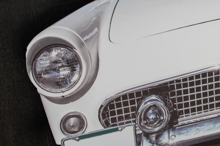 Car Vehicle Vintage Convertible Iconic Classic Print Cut out Wood White Front hood Wall Art Garage Grandpa Gift