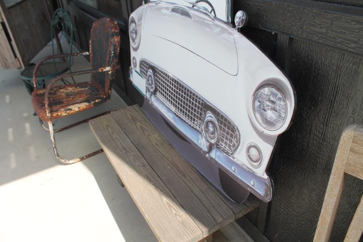 Car Vehicle Vintage Convertible Iconic Classic Print Cut out Wood White Front hood Wall Art Garage Grandpa Gift