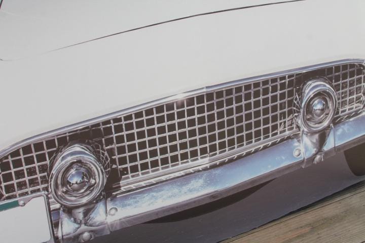 Car Vehicle Vintage Convertible Iconic Classic Print Cut out Wood White Front hood Wall Art Garage Grandpa Gift