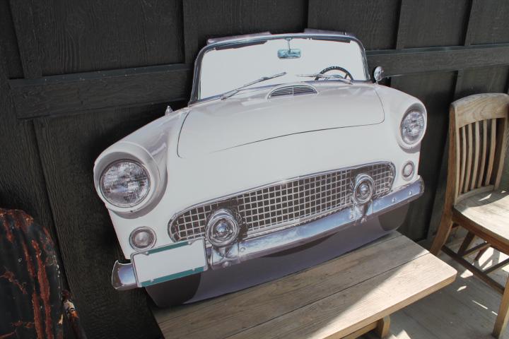 Car Vehicle Vintage Convertible Iconic Classic Print Cut out Wood White Front hood Wall Art Garage Grandpa Gift
