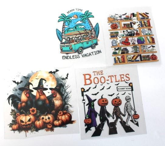 Halloween Chickens Witches Ghosts Pumpkins Theme Decals Waterproof Sheet Full Color Sticker Window Deal Wall Sticker Thermos Funny Bootles