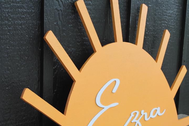 Custom Sunshine Name Baby Shower Crib Sign Contoured Sun New Baby Event Gender Made to Order Personalized 3d Wooden Handmade