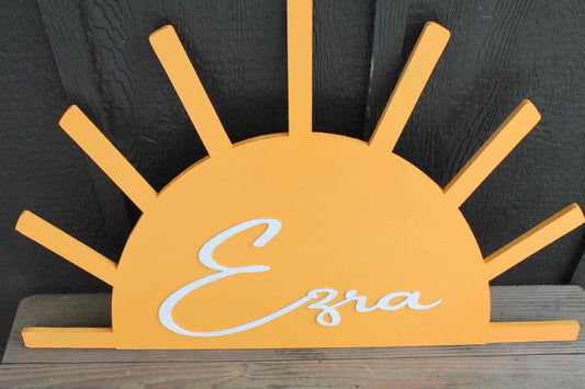 Custom Sunshine Name Baby Shower Crib Sign Contoured Sun New Baby Event Gender Made to Order Personalized 3d Wooden Handmade