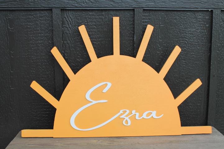 Custom Sunshine Name Baby Shower Crib Sign Contoured Sun New Baby Event Gender Made to Order Personalized 3d Wooden Handmade