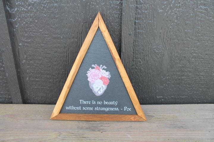 Beauty Strangeness Poe Heart Flowers Decor Triangle Quote Framed Home Decor Poem Edgar Goth