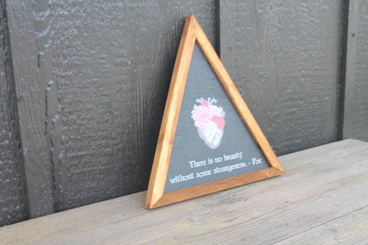 Beauty Strangeness Poe Heart Flowers Decor Triangle Quote Framed Home Decor Poem Edgar Goth