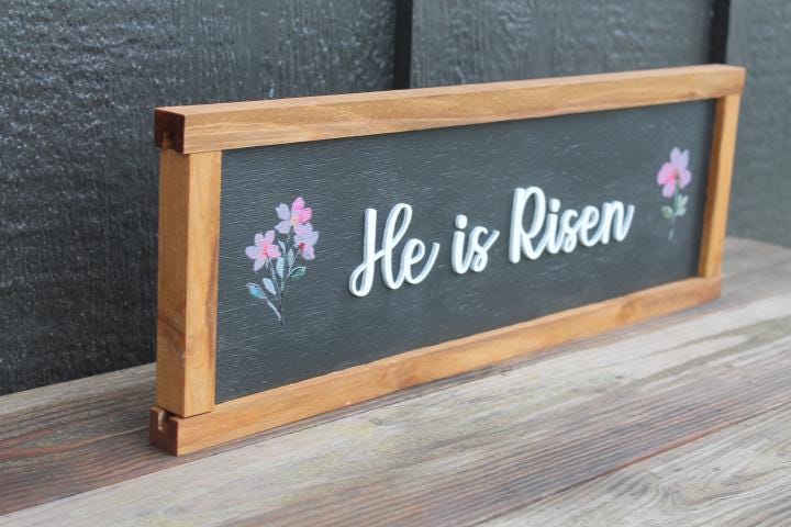 He is risen Easter Faith Christian Wooden Handmade Home Decor Floral Layered Unique Sign Wall Art