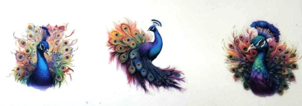 Peacock Assorted Watercolor Theme Decals Waterproof Sheet Full Color Sticker Kids Bright Fun Window Deal Wall Sticker Thermos Painted Bird