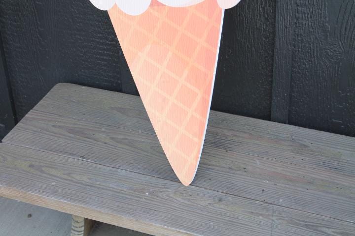 Custom Ice Cream Parlor Snack Sign Contour Vintage Outdoor Textured PVC All Weather Durable Print Color Sweets Cone Commerical Business