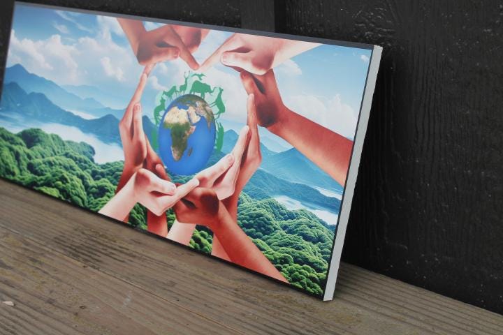 Custom Hands Globe Nature Outdoors Discovery Love the world Rectangle Smooth Printed Weatherproof Waterproof Durable Sustainable PVC