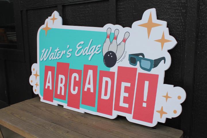 Custom Contour Arcade Bowling Game Family Fun Center Color Textured Rectangle Weatherproof Sign Pvc Plastic