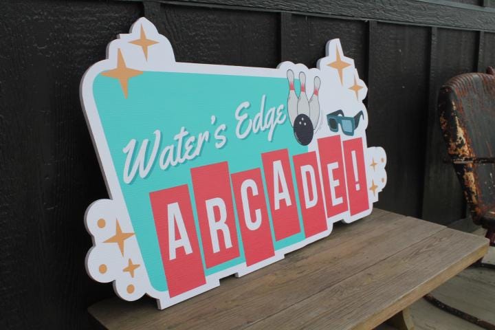 Custom Contour Arcade Bowling Game Family Fun Center Color Textured Rectangle Weatherproof Sign Pvc Plastic