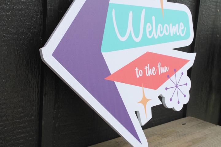 MCM Billboard Contour Welcome Arcade Fun Center Retro PVC Sign Textured Outdoor Ready for your Business Logo Great For Outdoor Ready to Hang