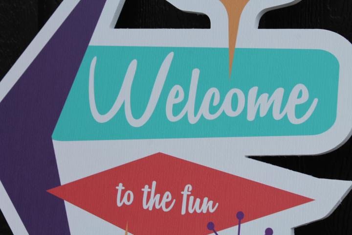 MCM Billboard Contour Welcome Arcade Fun Center Retro PVC Sign Textured Outdoor Ready for your Business Logo Great For Outdoor Ready to Hang