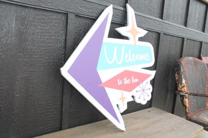 MCM Billboard Contour Welcome Arcade Fun Center Retro PVC Sign Textured Outdoor Ready for your Business Logo Great For Outdoor Ready to Hang