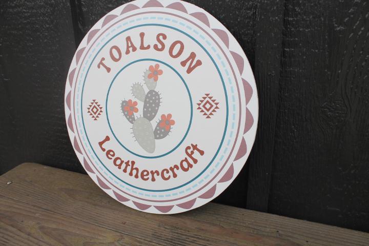 Personalized Leathercraft Cactus Aztec Desert Smooth Waterproof Sign PVC Plastic Round Circle Logo Custom Business Signage Commerical
