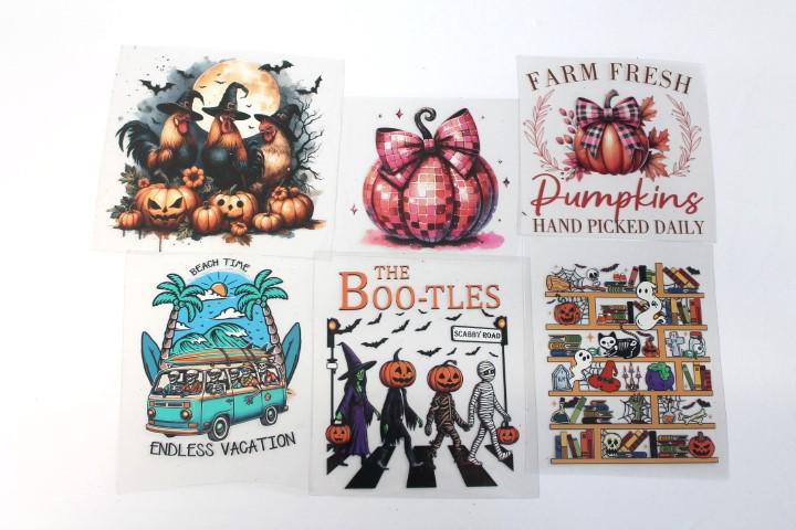 Halloween Chickens Witches Ghosts Pumpkins Theme Decals Waterproof Sheet Full Color Sticker Window Deal Wall Sticker Thermos Funny Bootles