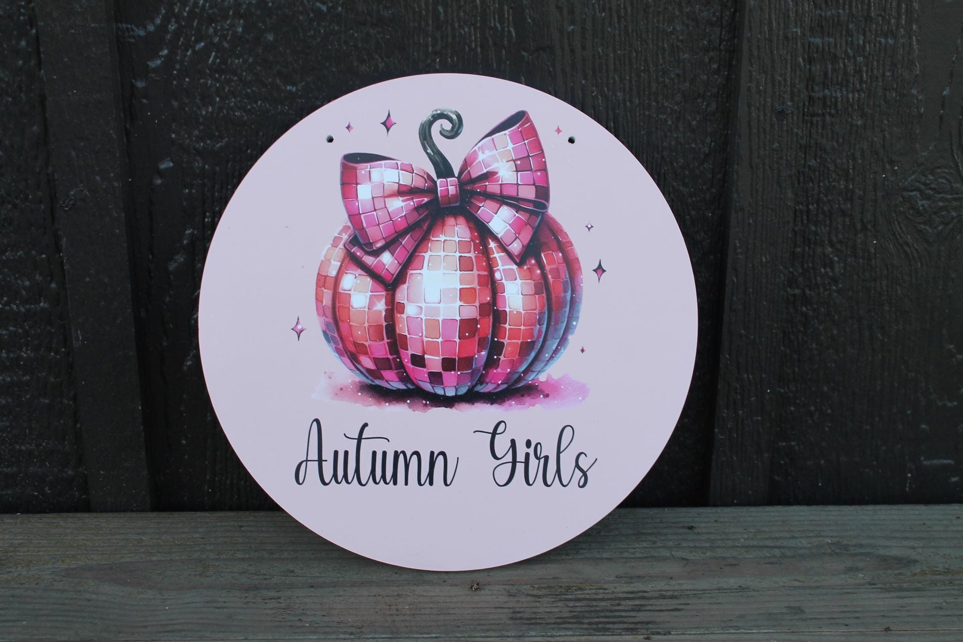 Pumpkin Disco PVC Autumn Girls Fall Retro Midcentury Modern Pink Gourd Door Hanger Art Halloween Decoration
