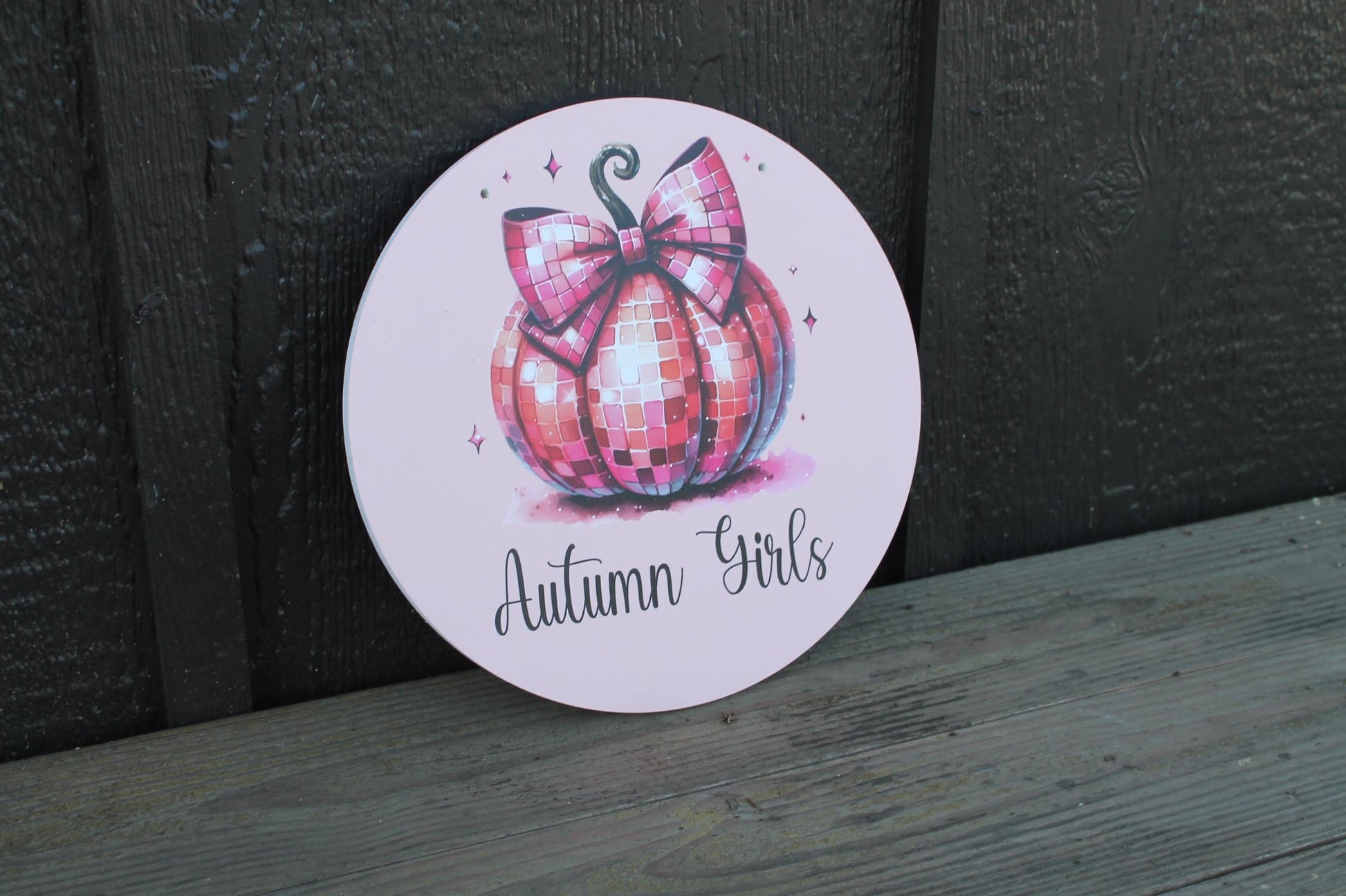 Pumpkin Disco PVC Autumn Girls Fall Retro Midcentury Modern Pink Gourd Door Hanger Art Halloween Decoration