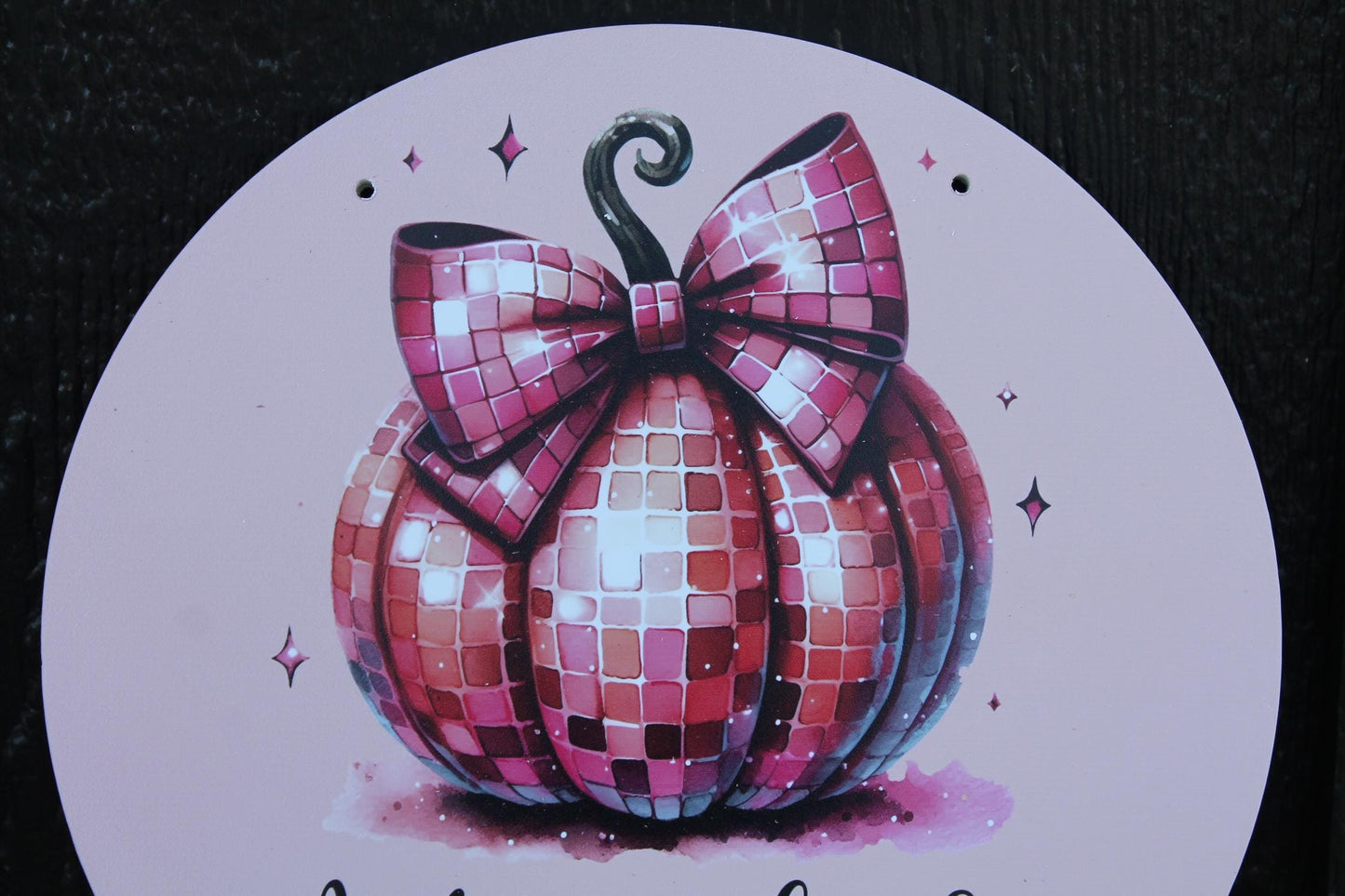 Pumpkin Disco PVC Autumn Girls Fall Retro Midcentury Modern Pink Gourd Door Hanger Art Halloween Decoration